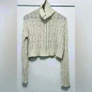 Pink Rose Women’s Size Medium Cream Cropped Full Zipper Sweater, Knit